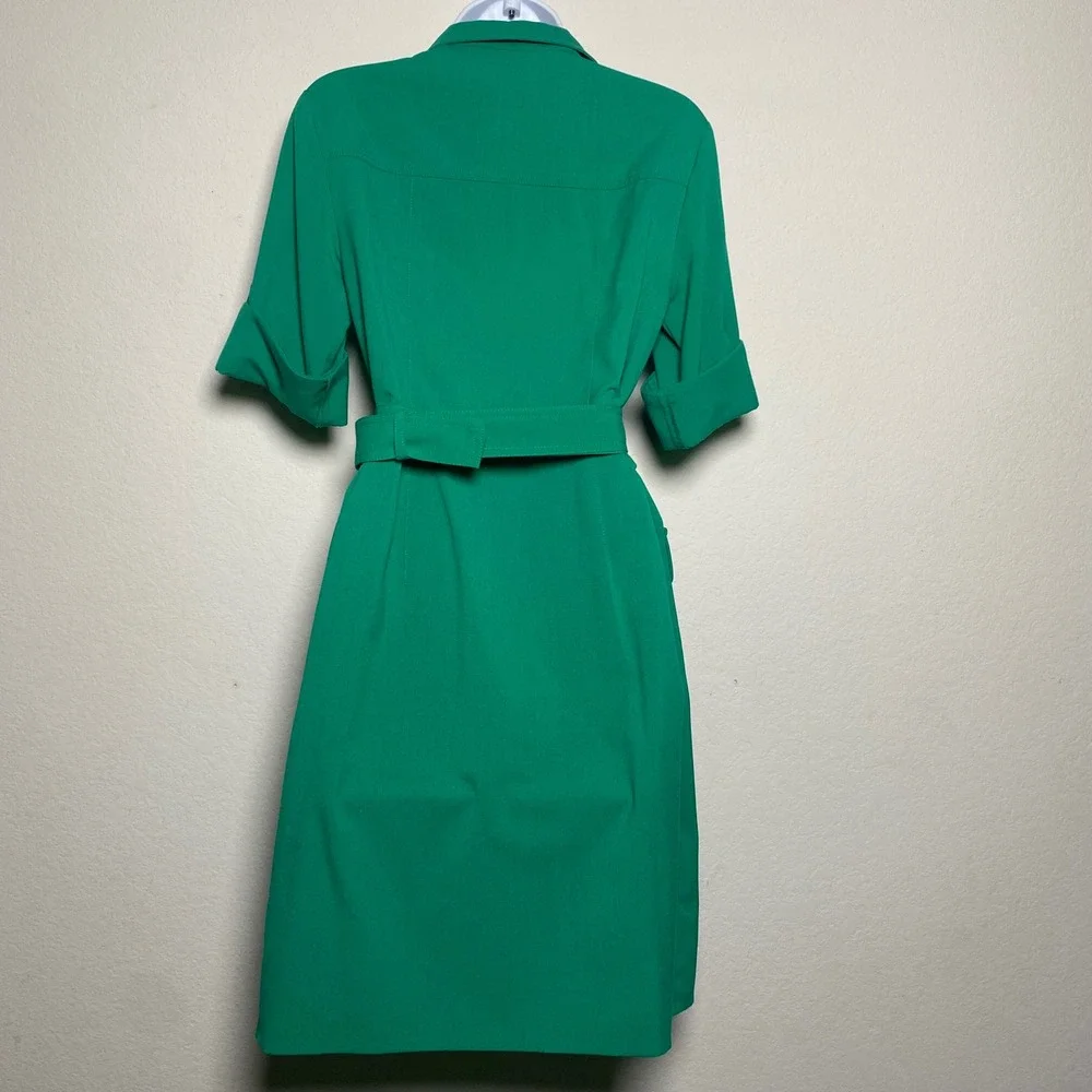 Michael Kors Kelly Green Knee Length Front Zip Dress Cuffed Sleeve Preppy Polish